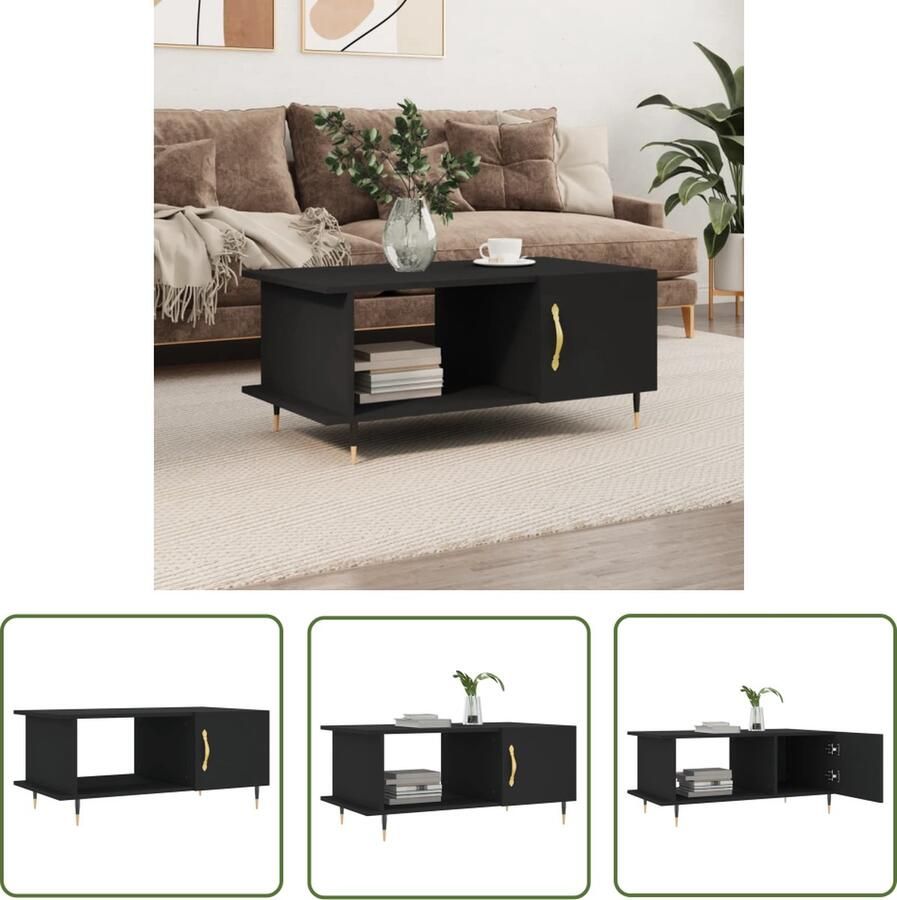 The Living Store Salontafel Zwart 90 x 50 x 40 cm Duurzaam bewerkt hout en ijzer Salontafel Zwarte Salontafel Houten Salontafel Metalen Salontafel Bijzettafel - Foto 4