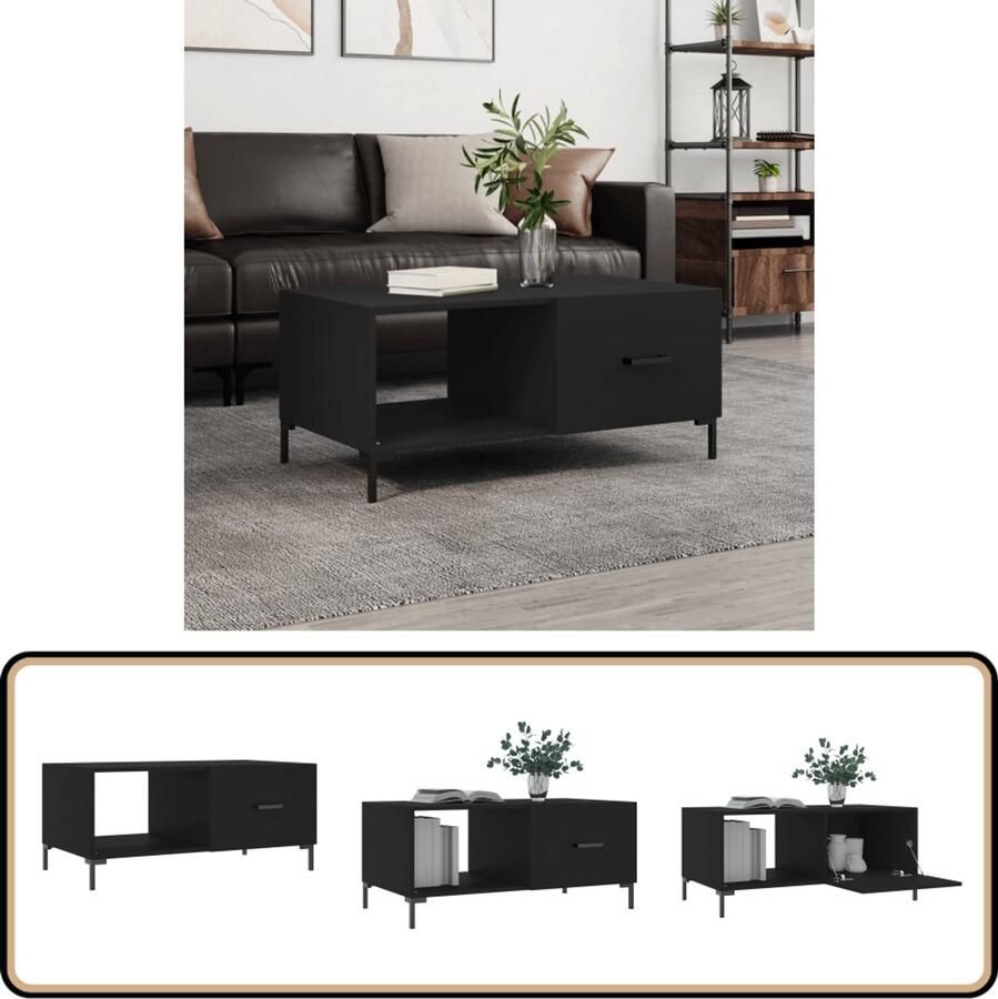 VidaXL Salontafel 90x50x40 cm Bewerkt hout Zwart Salontafel Zwarte Salontafel Houten Salontafel Salontafeltje Bijzettafel