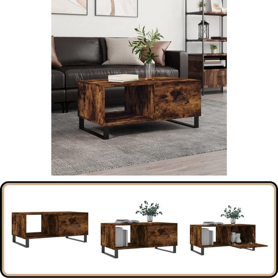 VidaXL Salontafel 90x50x40 cm Gerookt Eiken Salontafel Bijzettafel Houten Salontafel Bruine Salontafel Moderne Salontafel Met Opbergruimte Gerookte Eiken