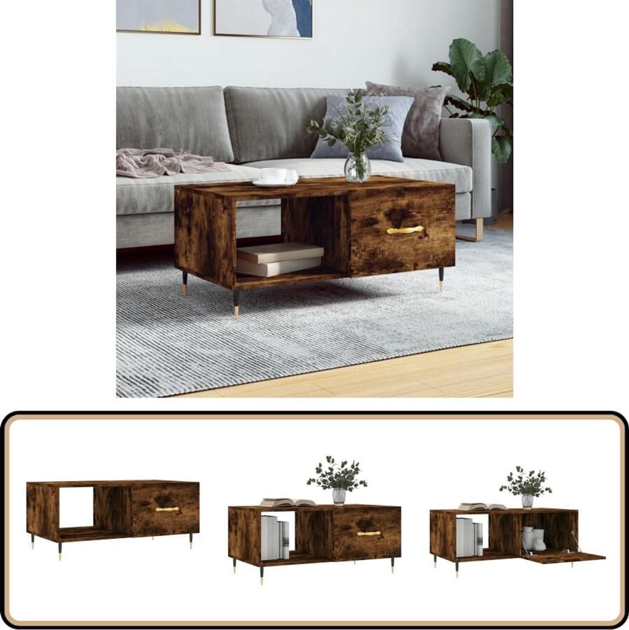 VidaXL Salontafel 90x50x40 cm Gerookt Eiken Salontafel Bijzettafel Houten Salontafel Gerookte Eiken Salontafel Met Opbergruimte Design Salontafel Moderne Salontafel Tv Tafellaar Koffietafel
