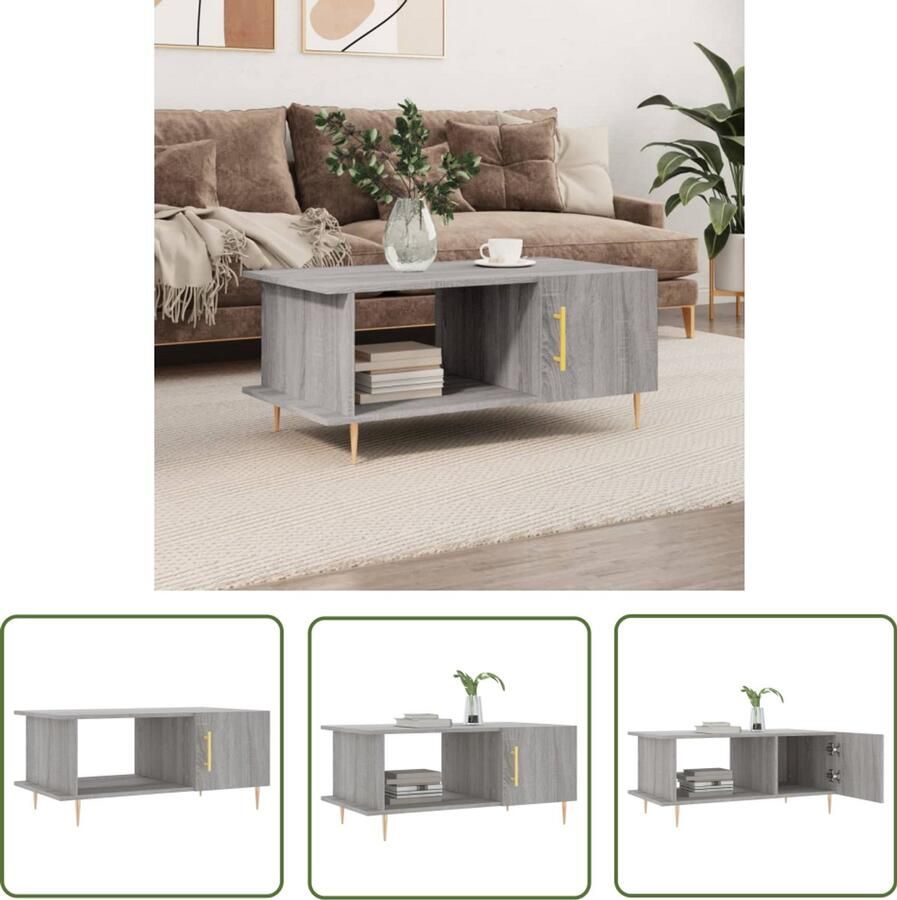 VidaXL Salontafel 90x50x40 cm Grijs Sonoma Eiken Salontafel Bijzettafel Houten Salontafel Grijze Salontafel Moderne Salontafel Trendy Salontafel Met Lade Salontafel Met Opslagruimte Design Salontafel