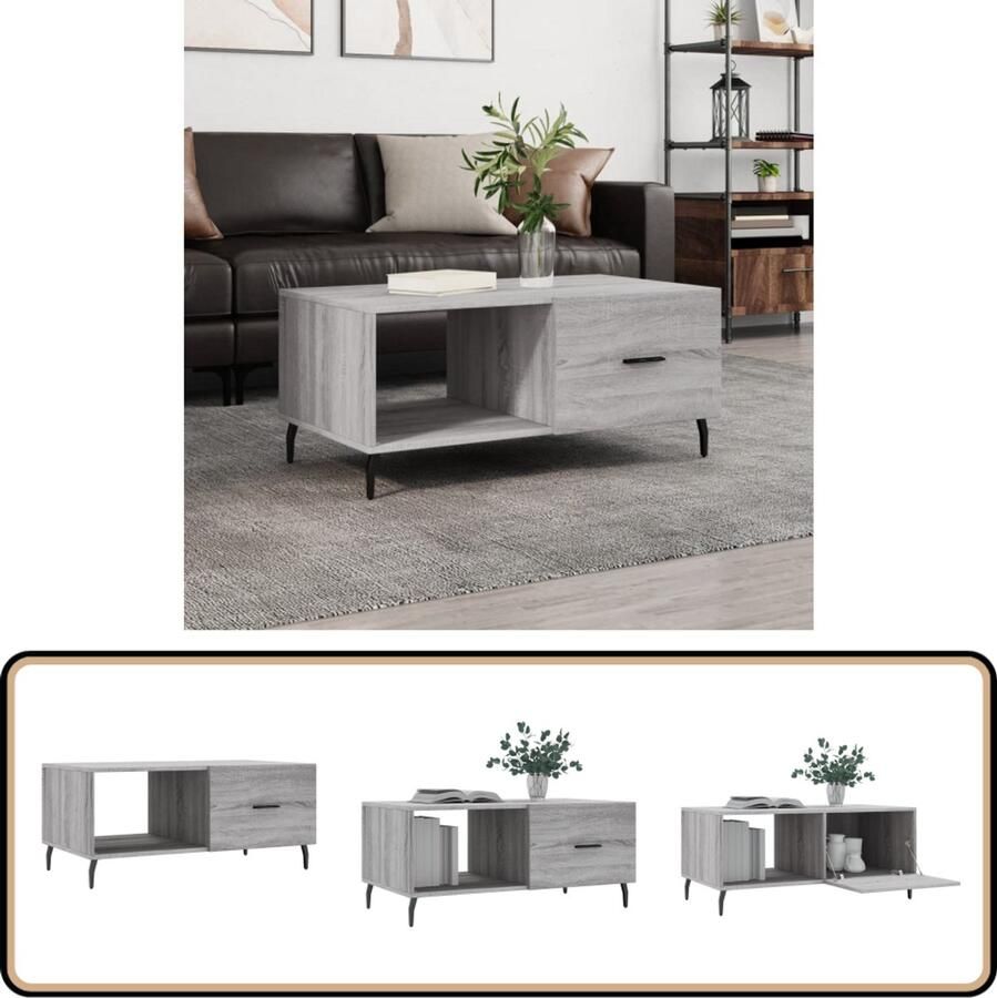 VidaXL Salontafel 90x50x40 cm Grijs Sonoma Eiken Salontafel Bijzettafel Houten Salontafel Grijze Salontafel Moderne Salontafel Design Salontafel Tv Tafellaar Living Room Furniture Meubilair Woonaccessoires