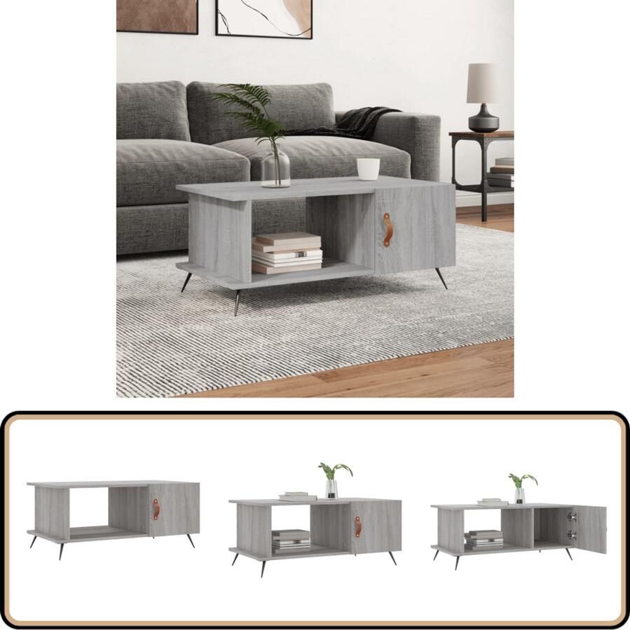 The Living Store Salontafel Grijs Sonoma Eiken 90 x 50 x 40 cm Trendy design Salontafel Bijzettafel Houten Salontafel Grijze Salontafel VidaXL Salontafel