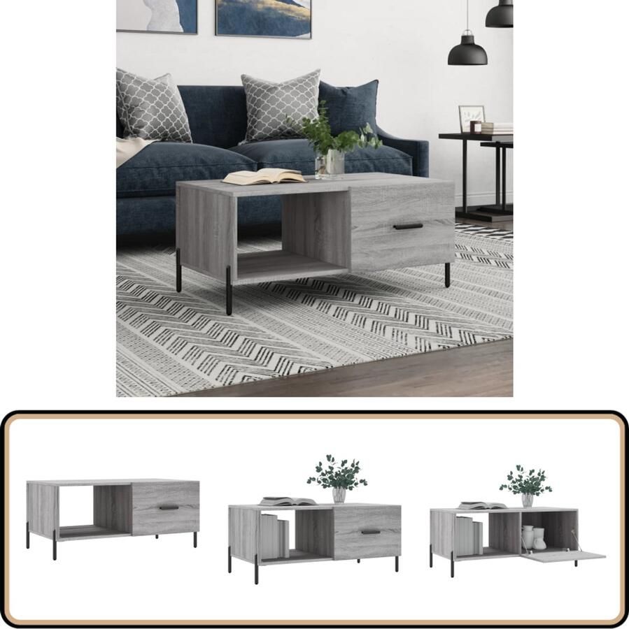 VidaXL Salontafel 90x50x40 cm Grijs Sonoma Eiken Salontafel Bijzettafel Houten Salontafel Grijze Salontafel Design Salontafel