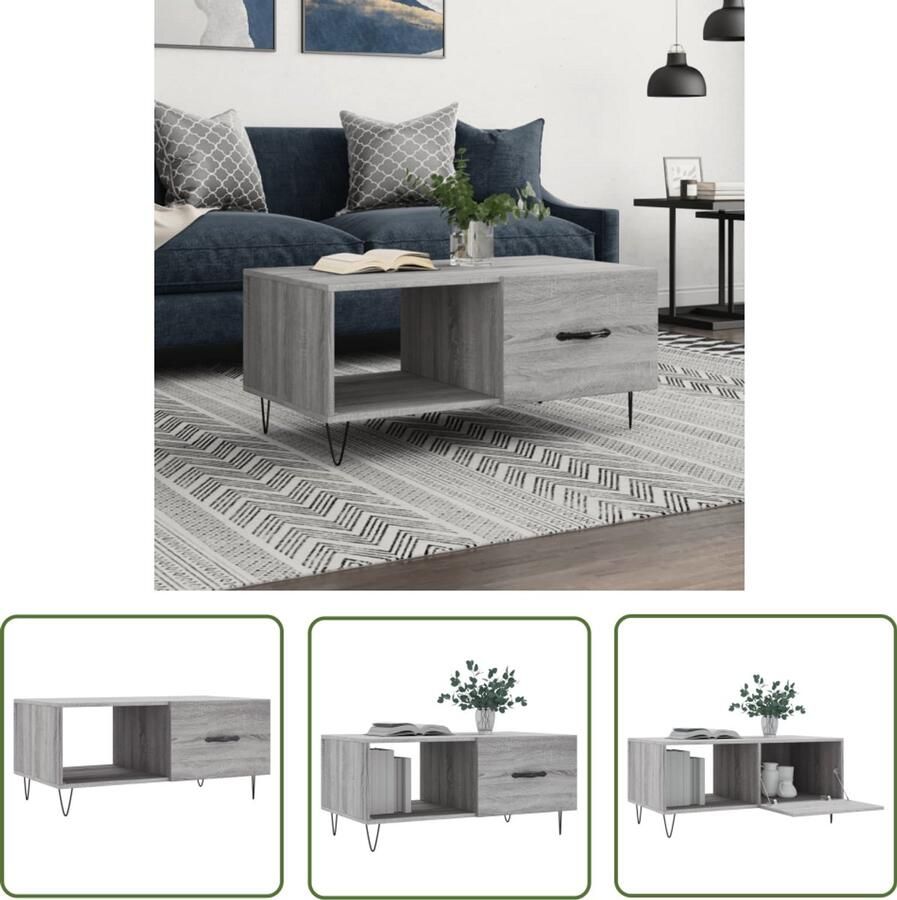 VidaXL Salontafel 90x50x40 cm Grijs Sonoma Eiken Salontafel Retro Salontafel Grijze Salontafel Houten Salontafel Met Opbergruimte Vintage Salontafel Bijzettafel