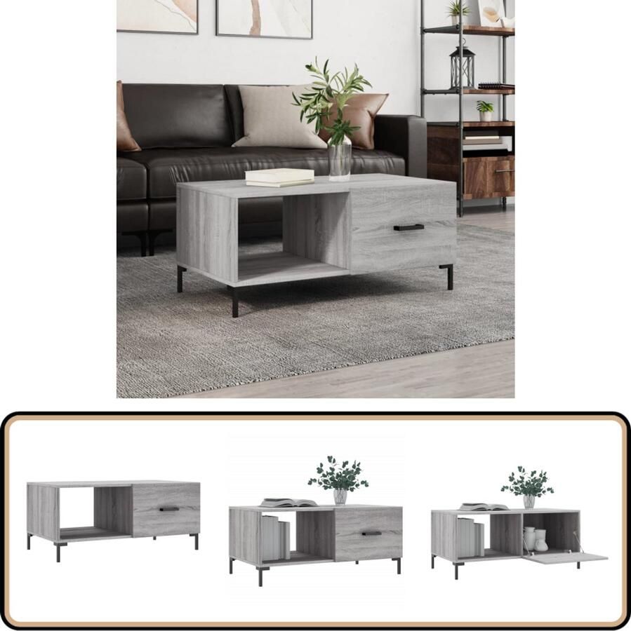 VidaXL Salontafel 90x50x40 cm Grijs Sonoma Eiken Salontafel Salontafels Tafel Bijzettafel