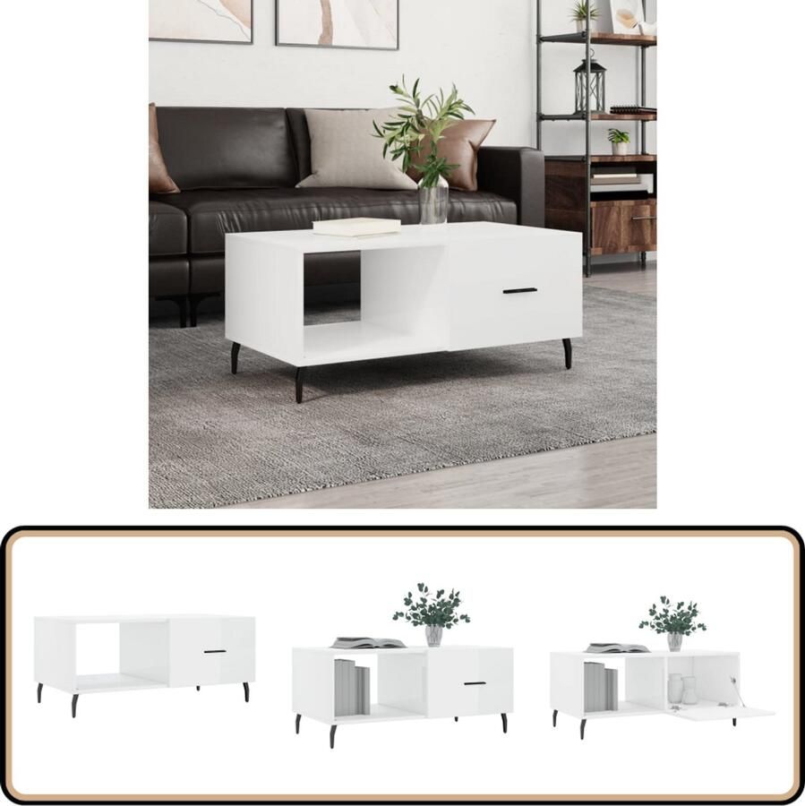 VidaXL Salontafel 90x50x40 cm Hoogglans Wit Salontafel Bijzettafel Houten Salontafel Witte Salontafel Moderne Salontafel