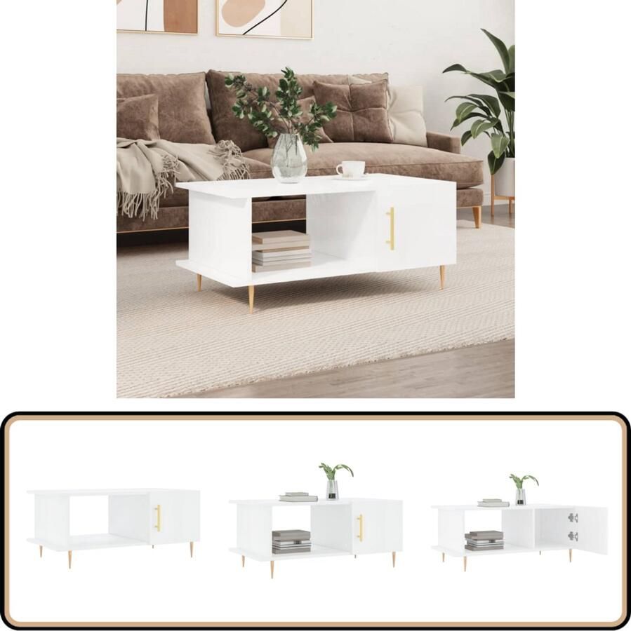 VidaXL Salontafel 90x50x40 cm Hoogglans Wit Salontafel Bijzettafel Koffietafel Houten Salontafel Witte Salontafel