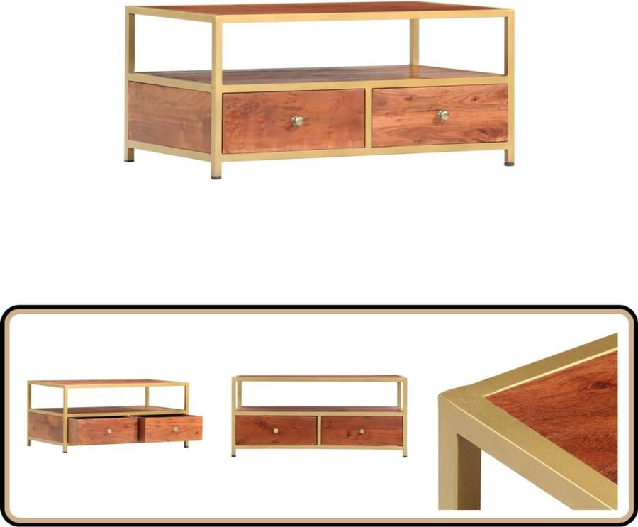 VidaXL Salontafel 90x50x40 cm Massief Acaciahout Salontafel Acacia Hout Vintage Honigbruin Tv Tafeltje
