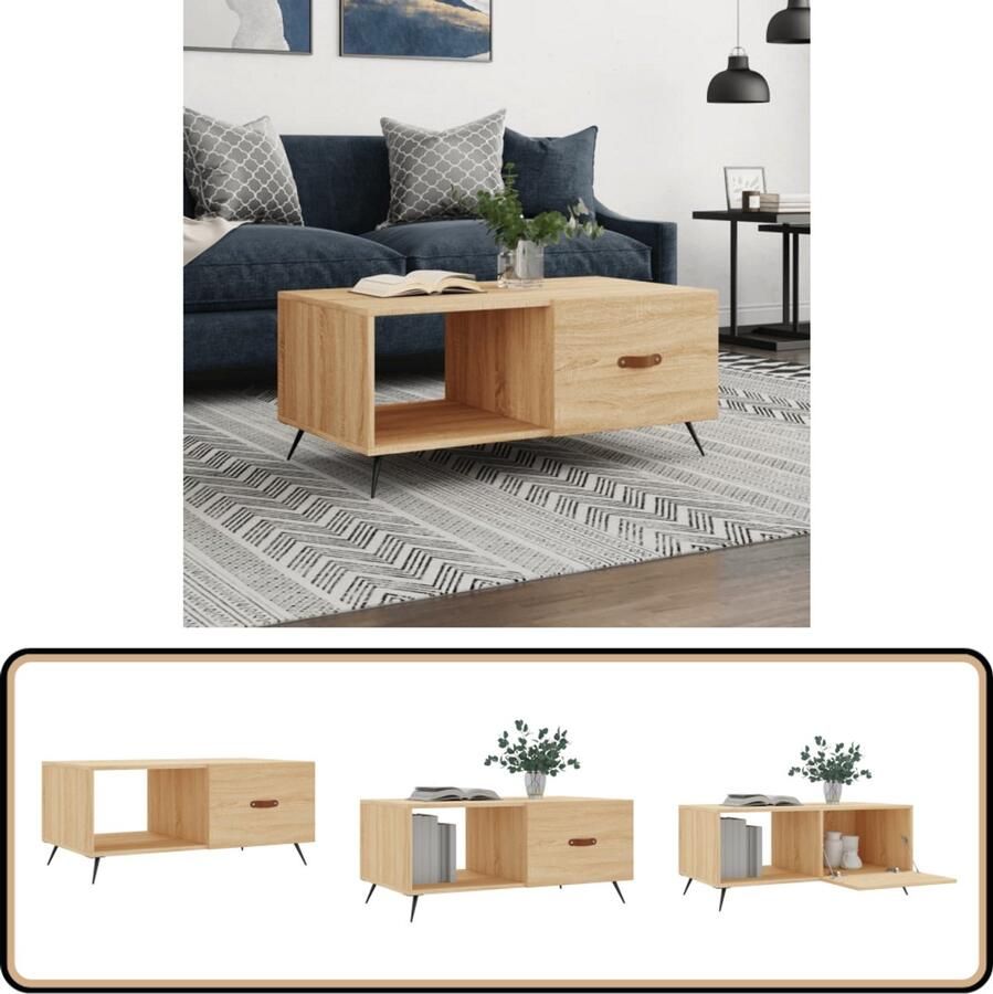 VidaXL Salontafel 90x50x40 cm Sonoma Eiken Salontafel Eikenhouten Meubilair Houten Salontafel Tv Tafellaar Bijzettafels