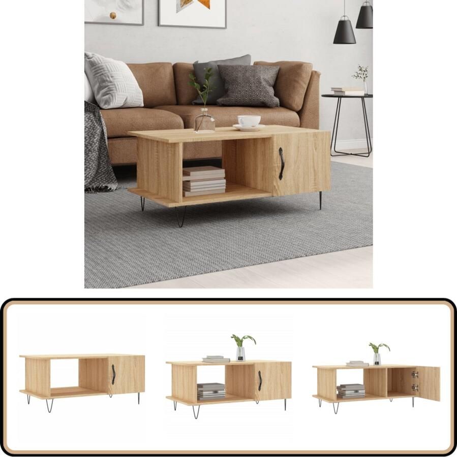 VidaXL Salontafel 90x50x40 cm Sonoma eikenkleurig Salontafel Salontafeltje Tv Tafeltje Houten Salontafel Eiken Salontafel Stoere Salontafel Praktische Salontafel Compact Salontafel