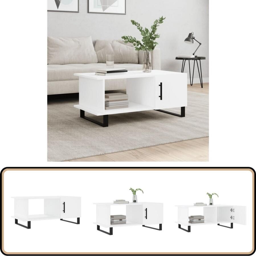 VidaXL Salontafel 90x50x40 cm Wit Bewerkt hout Salontafel Bijzettafel Houten Salontafel Witte Salontafel Met Lade - Foto 2