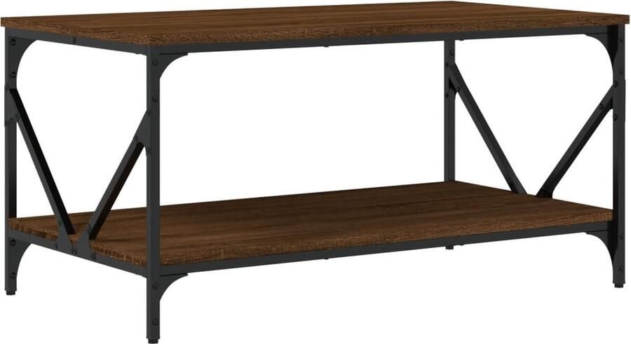 The Living Store Salontafel Trendy Bruineiken Hout en Metaal 90 x 50 x 45 cm Montage vereist Salontafel Houten Salontafel Bruine Eiken Salontafel Trendige Salontafel Met Lade