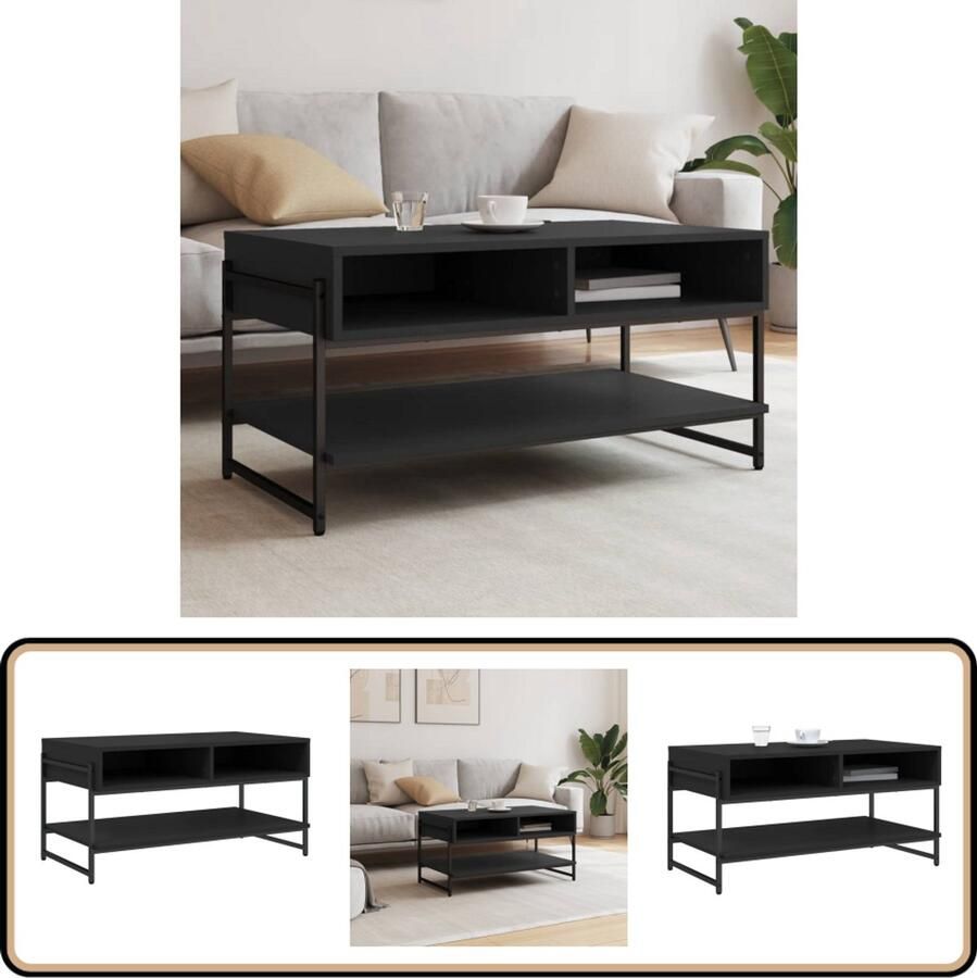 VidaXL Salontafel 90x50x45 cm zwart hout & metaal Salontafel Salontafels Bijzettafel Tafeltje