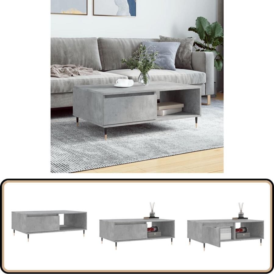 VidaXL Salontafel 90x60x35 cm Bewerkt hout Betongrijs Salontafel Betongrijs Houten Salontafel Salontafeltje Tv Tafellaar Koffietafel Stoere Salontafel Industrieel Meubilair