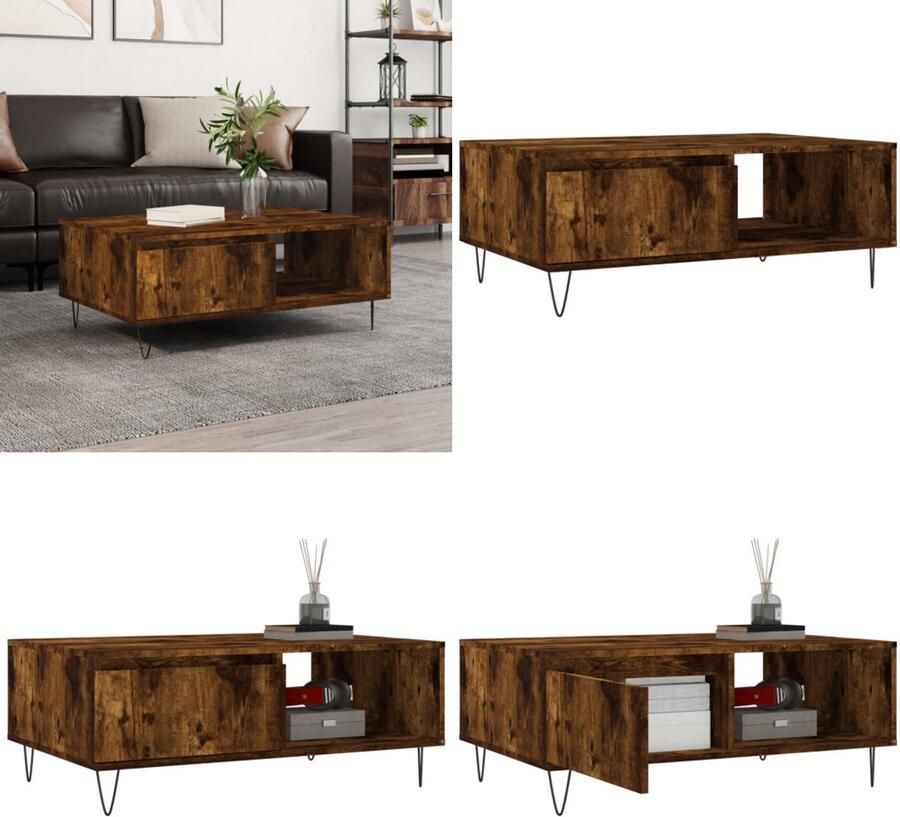 VidaXL Salontafel 90x60x35 cm bewerkt hout gerookt eikenkleurig Salontafel Salontafels Bijzettafel Tafeltje