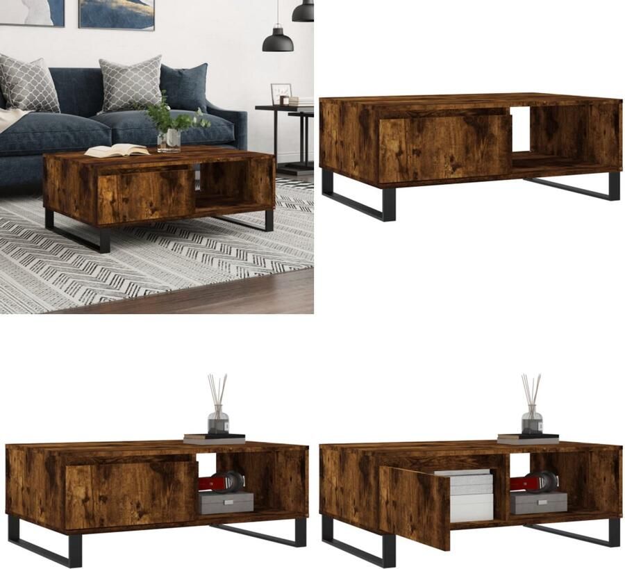 VidaXL Salontafel 90x60x35 cm bewerkt hout gerookt eikenkleurig Salontafel Salontafels Bijzettafel Tafeltje