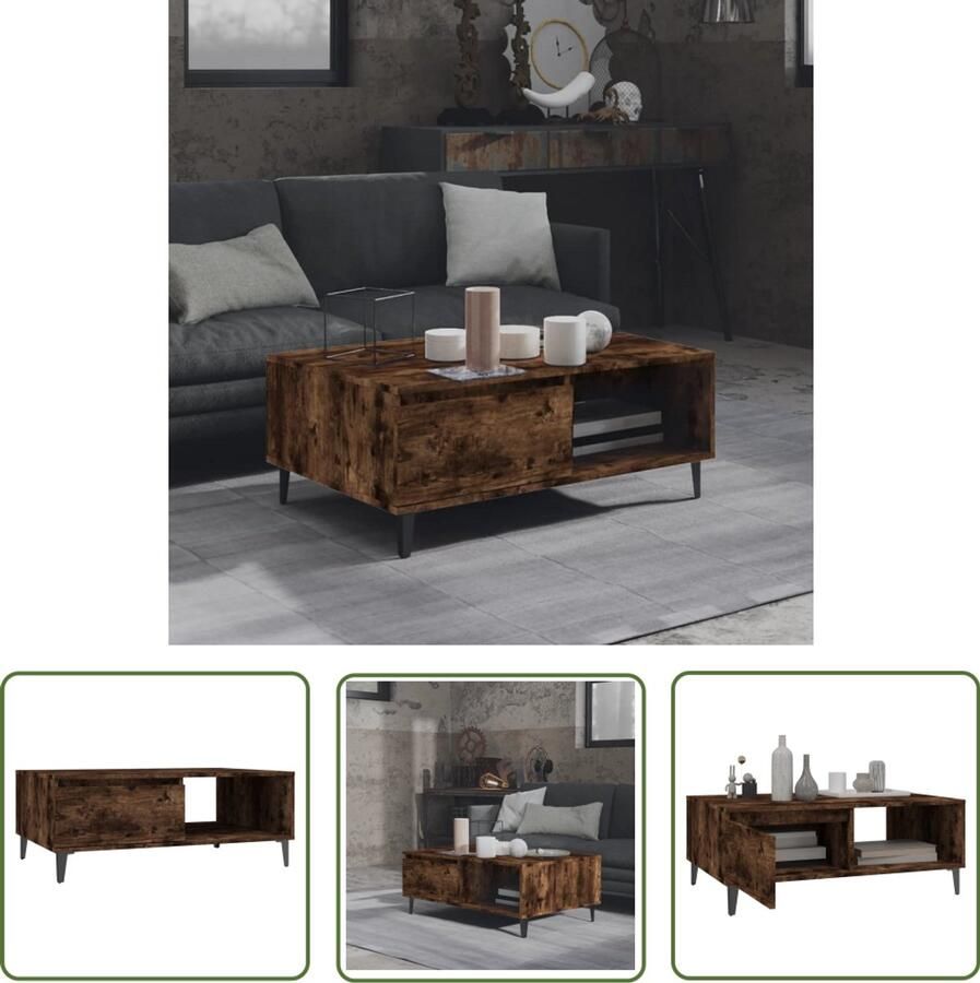 VidaXL Salontafel 90x60x35 cm Gerookt Eiken Salontafel Houten Salontafel Modern Salontafel Gerookte Eiken Salontafel Met Opbergvakken Tv Tafellaar Koffietafel Living Room Furniture Meubilair