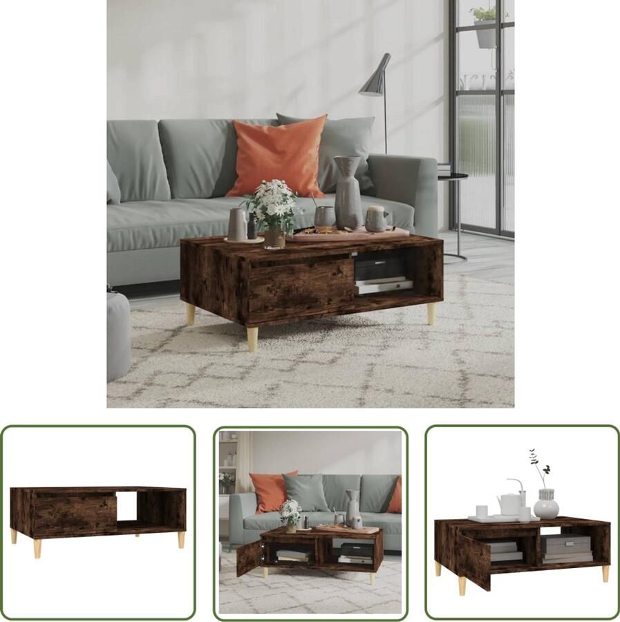 VidaXL Salontafel 90x60x35 cm Gerookt Eiken Salontafel Houten Salontafel Scandinavische Salontafel Met Opbergvakken Bruine Salontafel