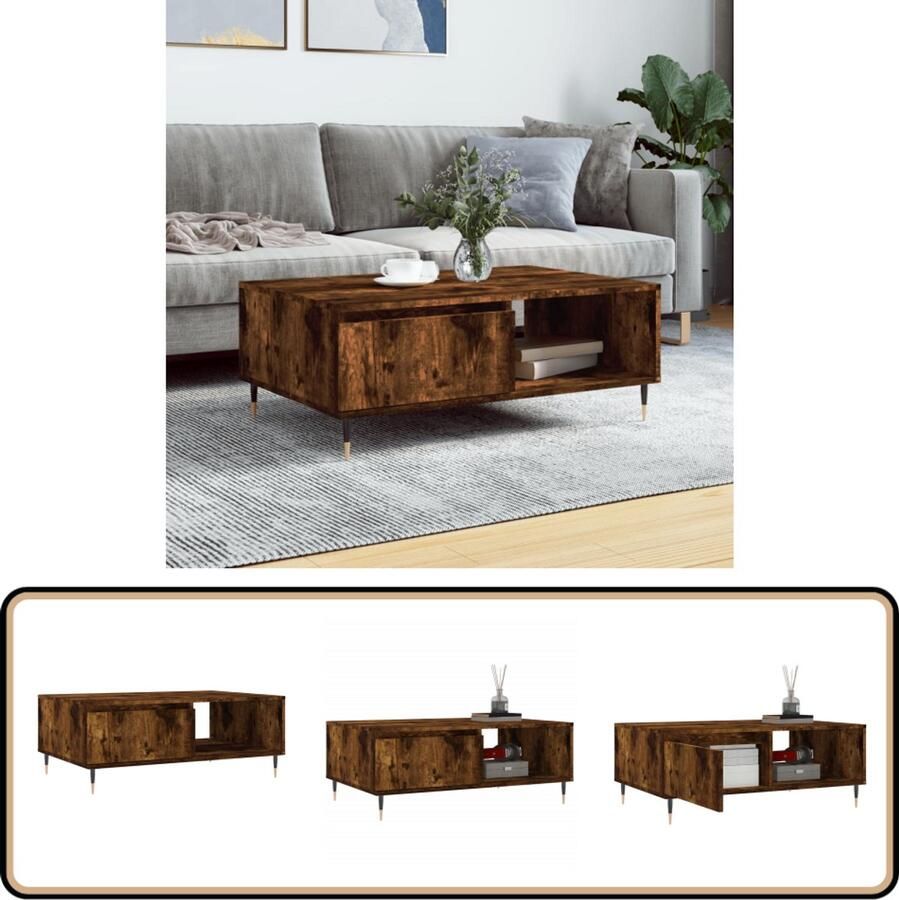 VidaXL Salontafel 90x60x35 cm Gerookt Eiken Salontafel Vintage Stijl Houten Salontafel Gerookte Eiken Salontafeltje