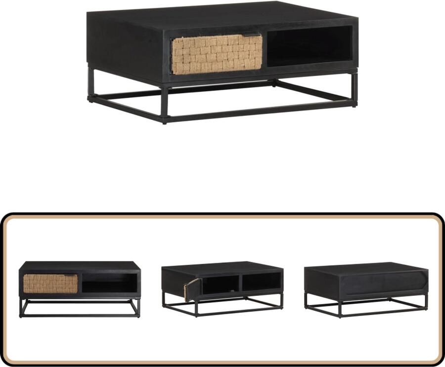 VidaXL Salontafel 90x60x35 cm Mangohout Zwart Industriele Salontafel Mango Hout Tafel Zwart Metalen Onderstel Salontafel Met Lade Vintage Salontafel