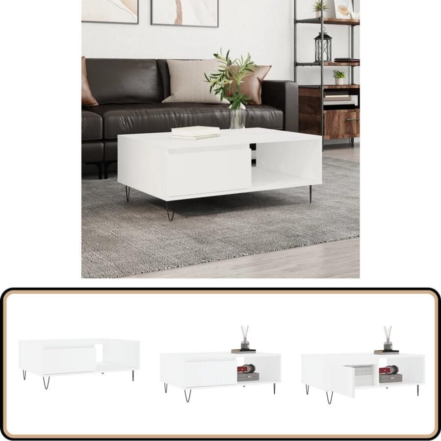 VidaXL Salontafel 90x60x35 cm Wit Bewerkt hout Salontafel Bijzettafel Houten Salontafel Witte Salontafel Met Opbergvakken