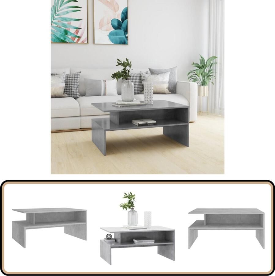 VidaXL Salontafel 90x60x42 5 cm Bewerkt hout Betongrijs Woonkamertafel Salontafel Betonlook Grijs Modern Design