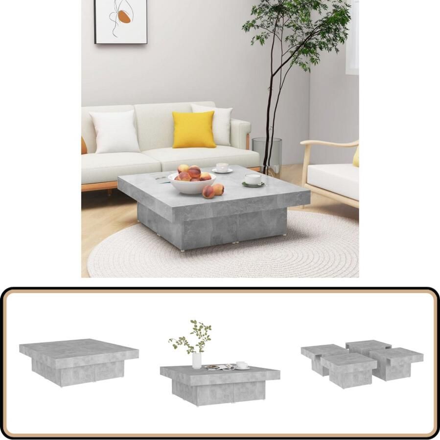 VidaXL Salontafel 90x90x28 cm Bewerkt hout Betongrijs Salontafel Koffietafel Houten Salontafel Beton Grijze Salontafel Betonnen Salontafel Moderne Salontafel Design Salontafel Living Room Furniture Meubelen