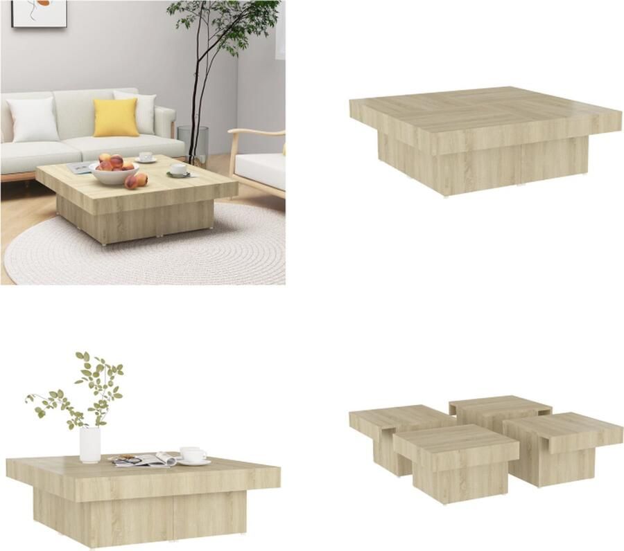 VidaXL Salontafel 90x90x28 cm bewerkt hout sonoma eikenkleurig Salontafel Salontafels Koffietafel Koffietafels