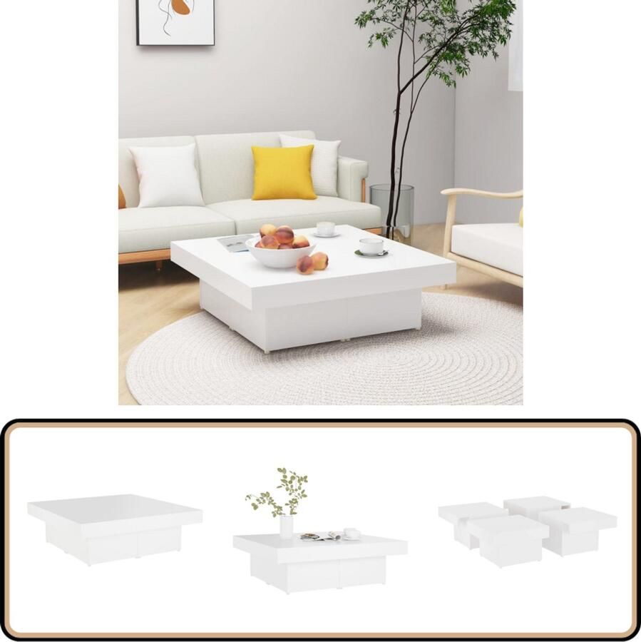 VidaXL Salontafel 90x90x28 cm Bewerkt Hout Wit Salontafel Koffietafel Houten Meubilair Witte Meubelen Spaanplaat Livingroom Furniture Modern Design Compact Tafellaar Multifunctionele Tafel Binnenmeubilair
