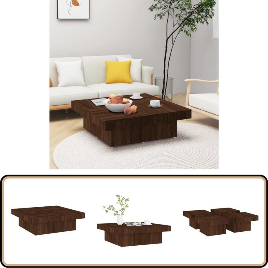VidaXL Salontafel 90x90x28 cm Bruin Eikenhout Klassieke Salontafel Houten Salontafel Bruine Eiken Salontafel Lage Tafel Bijzettafel Koffietafel Interieurdecoratie Livingroom Meubilair Modern Design