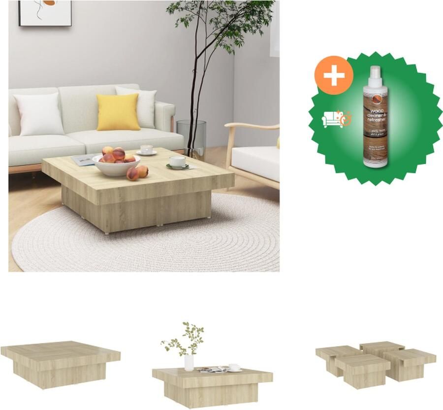 VidaXL Salontafel 90x90x28 cm spaanplaat sonoma eikenkleurig Tafel Inclusief Houtreiniger en verfrisser