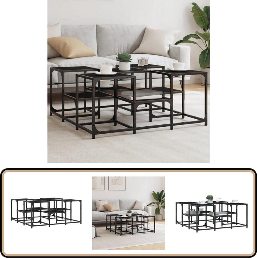 VidaXL Salontafel Zwart Bewerkt Hout 91x91x40 cm Salontafel Industrieel Design Zwarte Salontafel Houten Salontafel Bijzettafel