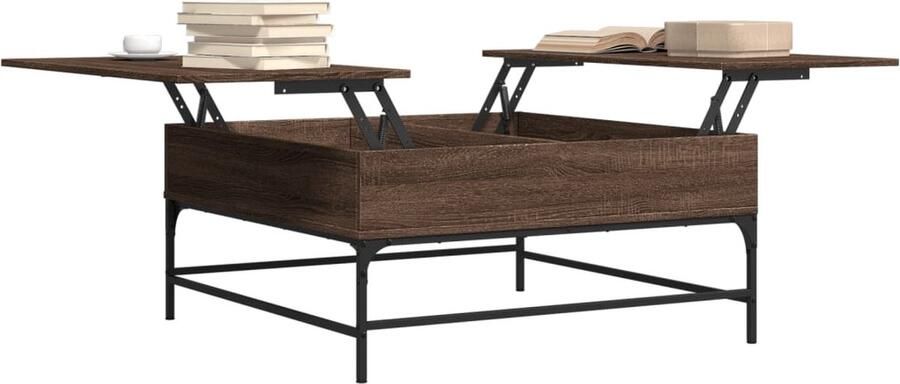 VidaXL -Salontafel-95x95x45-cm-bewerkt-hout-en-metaal-bruin-eikenkleur - Foto 2