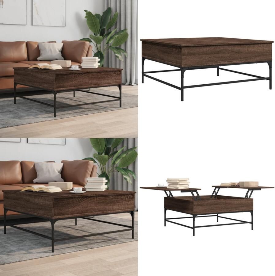VidaXL Salontafel 95x95x45 cm bewerkt hout en metaal bruin eikenkleur Salontafel Salontafels Bijzettafel Banktafel