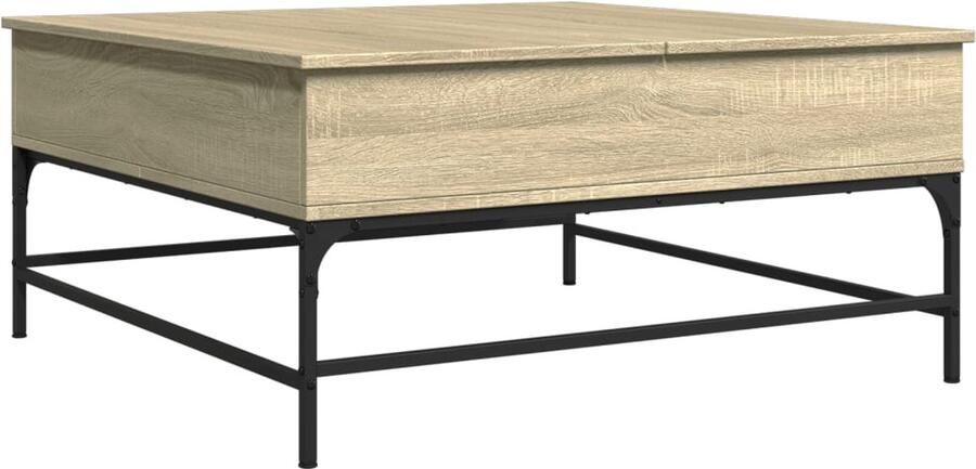 VidaXL Salontafel 95x95x45 cm bewerkt hout en metaal sonoma eikenkleur Salontafel Salontafels Bijzettafel Banktafel