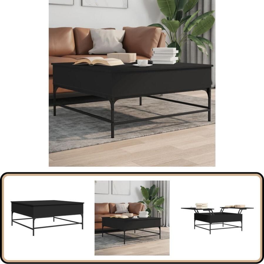 VidaXL -Salontafel-95x95x45-cm-bewerkt-hout-en-metaal-zwart