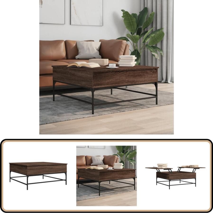 VidaXL -Salontafel-95x95x45-cm-bewerkt-hout-en-metaal-bruin-eikenkleur