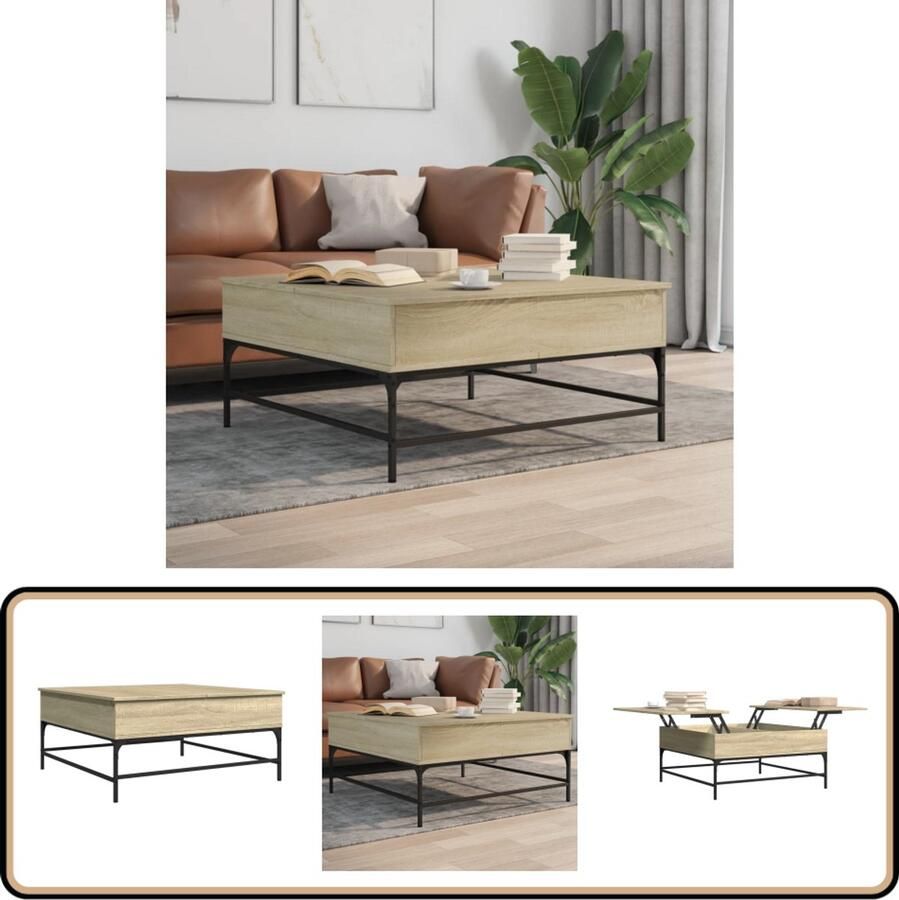 VidaXL -Salontafel-95x95x45-cm-bewerkt-hout-en-metaal-sonoma-eikenkleur