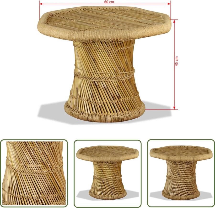 VidaXL The Living Store Salontafel Bamboe Jute 60 x 60 cm Handgemaakt