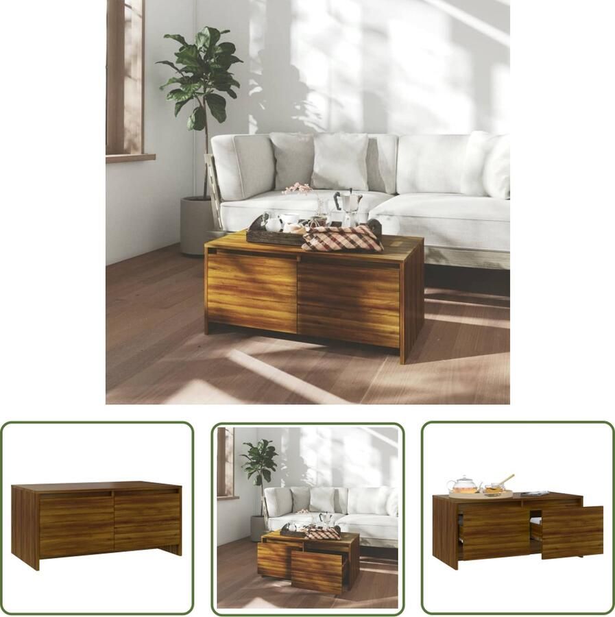 The Living Store Banktafel Moderne Banktafel Bruineiken 90 x 50 x 41.5 cm Stevig en duurzaam Banktafel Salontafel Koffietafel Houten Banktafel Bruine Banktafel - Foto 2
