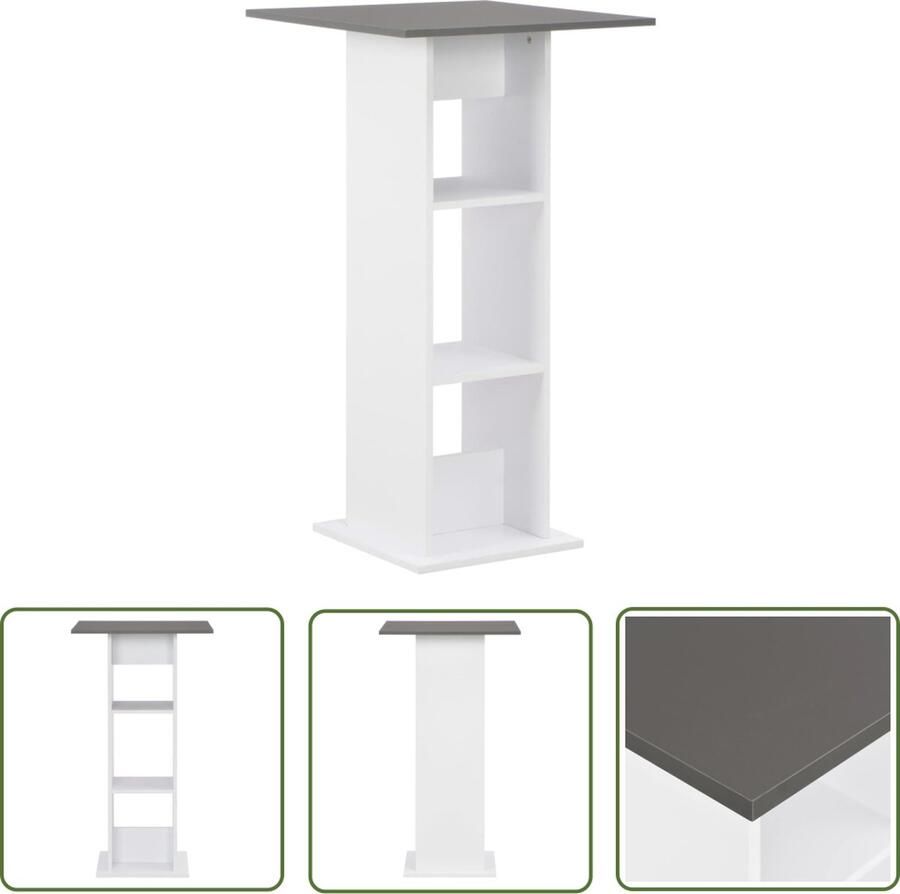 The Living Store Bartafel Praktisch en Opvallend 60x60x110 cm Bewerkt hout Wit antracietgrijs Bartafel Bistrotafel Salontafel Eettafel Werkblad Wit Meubilair Antraciet Grijs Meubilair Houtsoort