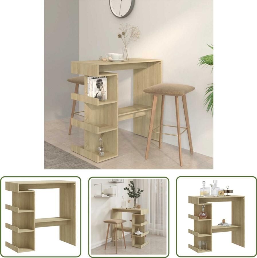 The Living Store Bartafel Sonoma Eiken 100 x 50 x 101.5 cm inclusief opbergrekken en voetensteun Bartafel Salontafel Houten Tafel Eettafel Ontbijttafel - Foto 2