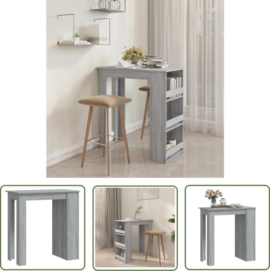 The Living Store Bartafel grijs sonoma eiken 102 x 50 x 103.5 cm met 3 opbergvakken Bartafel Salontafel Keukenbar Houten Bartafel Grijze Bartafel - Foto 3