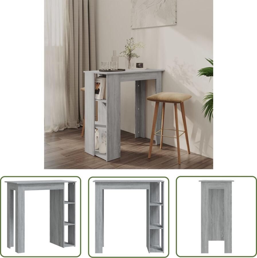The Living Store Bartafel grijs sonoma eiken 102 x 50 x 103.5 cm met 3 opbergvakken Bartafel Salontafel Keukenbar Houten Bartafel Grijze Bartafel - Foto 4