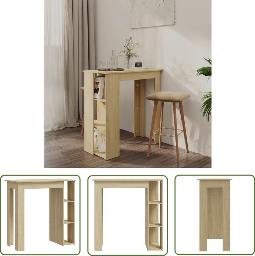 The Living Store Bartafel Sonoma Eiken Ruimtebesparend en Duurzaam 102x50x103.5cm Met Opbergvakken Montage vereist Bartafel Salontafel Houten Tafel Eikentafel Sonoma Eiken - Foto 2