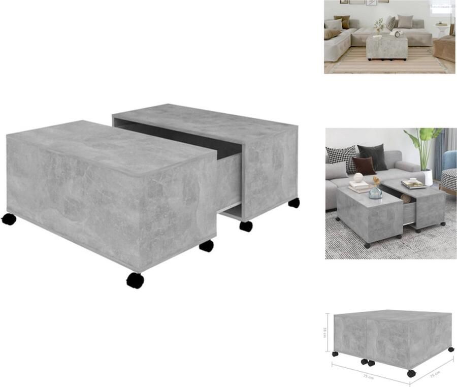 VidaXL Salontafel Betongrijs 75x75x38 cm Uitschuifbaar Tafel