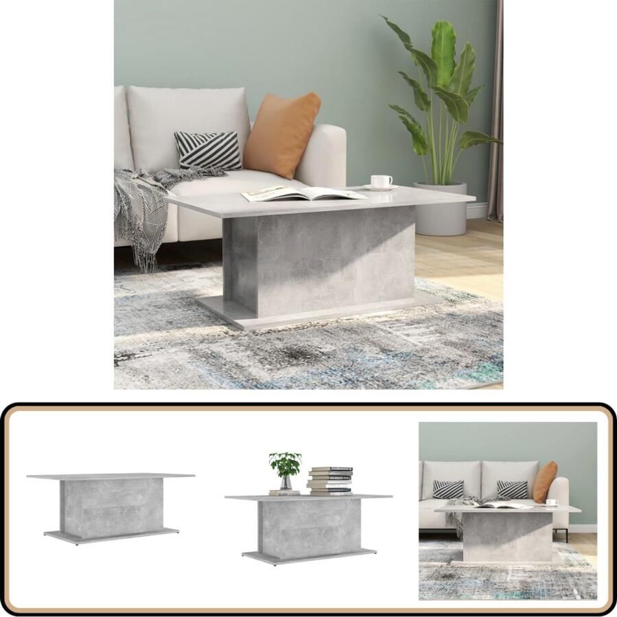 VidaXL Salontafel Betongrijs Bewerkt hout 102 cm Salontafel Koffietafel Woonkamertafel Beton Grijs Houten Salontafel Spaanplaat Meubilair Livingroom Furniture Binnenhuisdecoratie