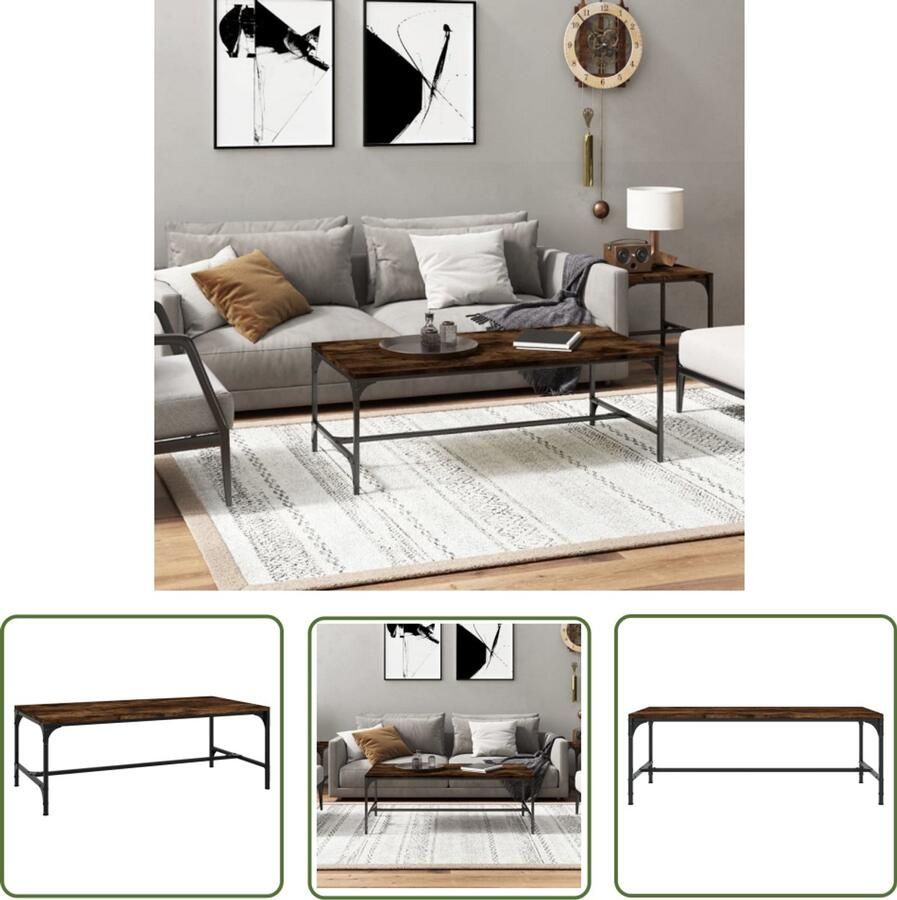 VidaXL Salontafel Bewerkt Hout Gerookt Eiken 100x50x35 cm Salontafel Industrieel Design Houten Salontafel Bruine Salontafel Gerookte Eik Salontafeltje Koffietafel Livingroom Furniture Interieurdecoratie