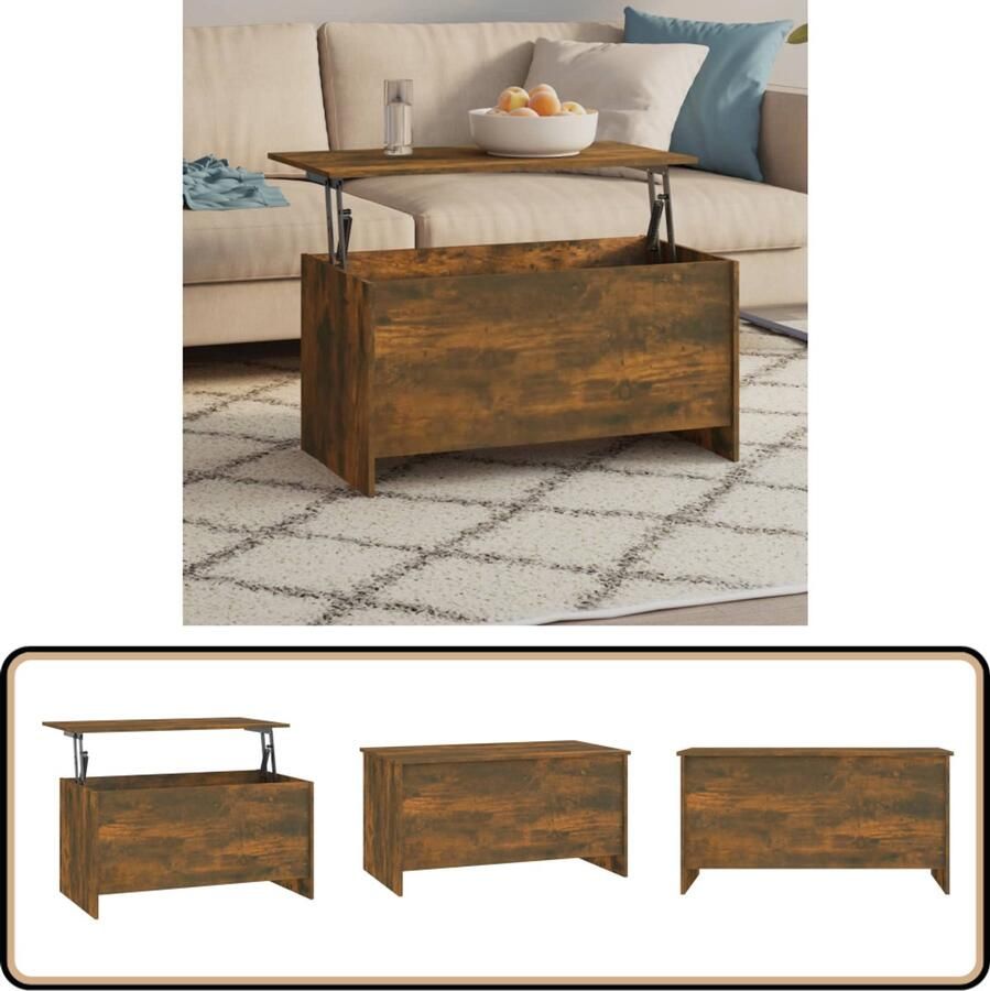 VidaXL Salontafel Bewerkt Hout Gerookt Eiken 102 cm Salontafel Lift-top Tafel Houten Salontafel Bruine Salontafel Multifunctionele Tafel - Foto 2